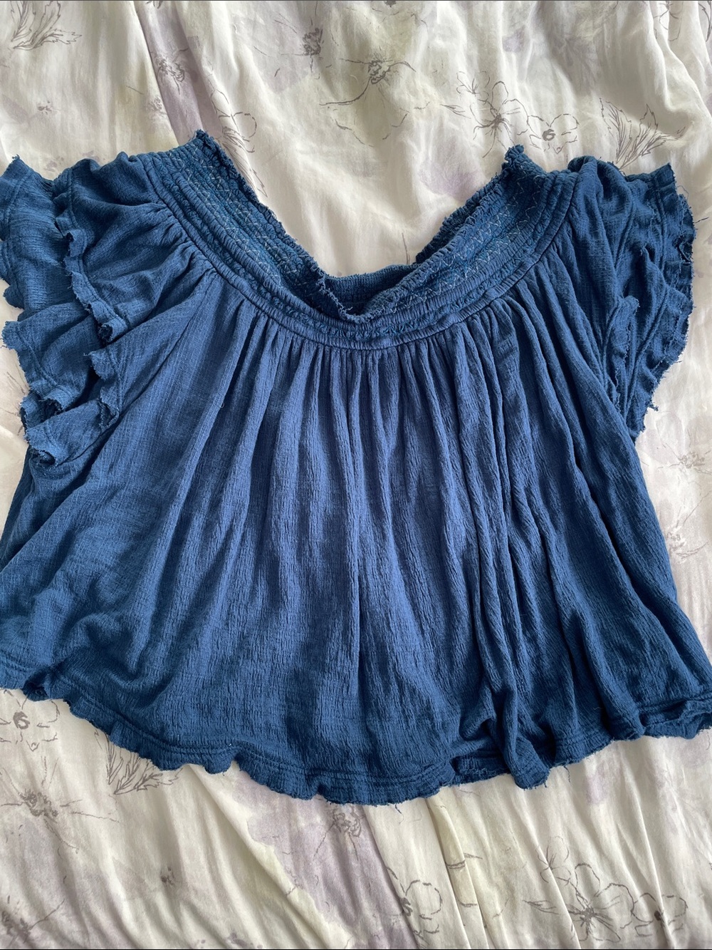 Free People Women’s Navy Blue Ruffled Off-Shoulder Top